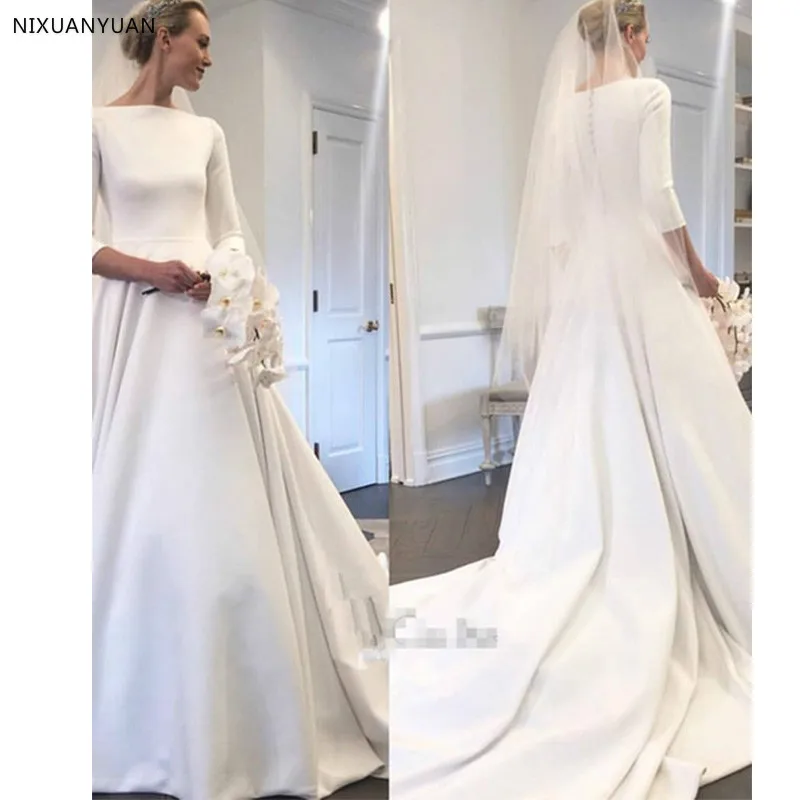 Женское атласное свадебное платье элегантное ТРАПЕЦИЕВИДНОЕ ПЛАТЬЕ С рукавами