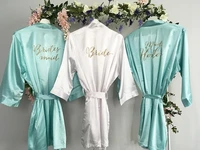 personalize mint wedding bridesmaid bridal lingerie satin silk pajamas bachelorette robes kimonos gowns gifts party gifts