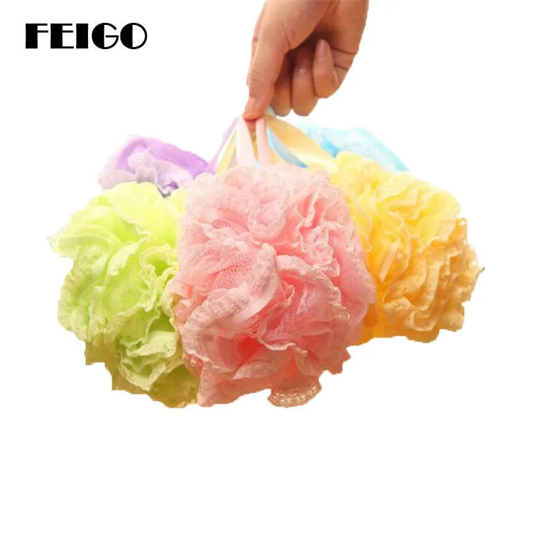 

FEIFO 1Pcs Lace edge Bath Ball Tubs Cool Ball Bath Towel Scrubber Body Cleaning Mesh Shower Sponge Wash Bathroom Accessories F06