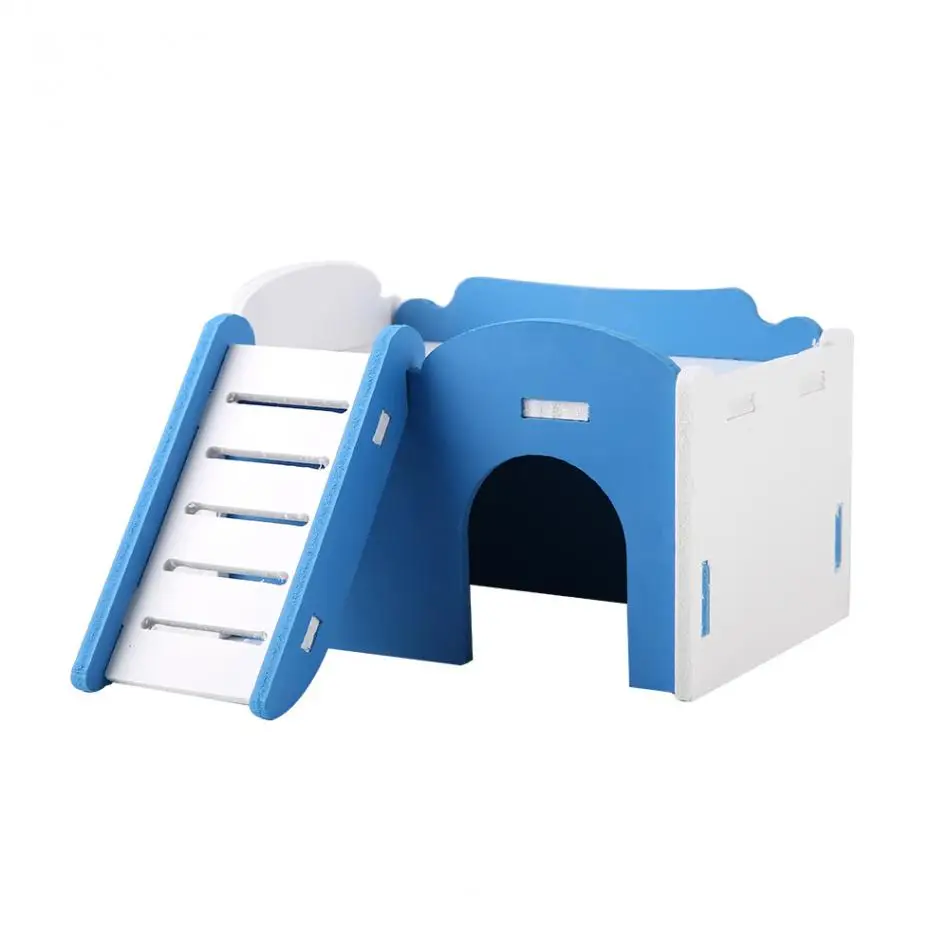 3 Colors Double Layer Hamster House Cute Wooden Sleeping House with Stairs