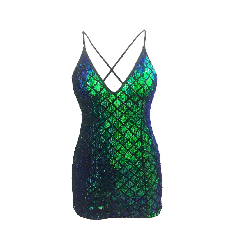 Женское платье Русалка с блестками и металлической цепочкой|Женские платья| |