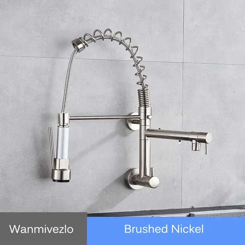 Brushed Nickel Настенный весенний кухонный кран ручной носик холодный кухонный кран черный бронзовый выдвижной кухонный кран - Цвет: Brushed Nickel