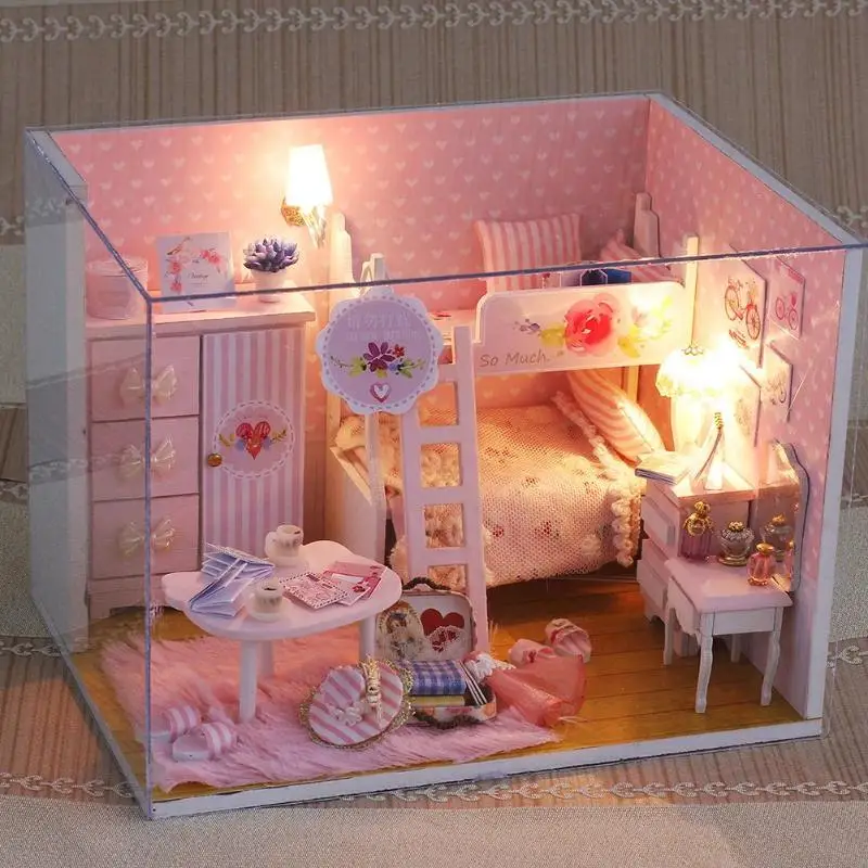 17x13x13cm Дети DIY куклы дома дети деревянная миниатюрная кукольная мебель комплект игрушки для девочек ручной работы подарки на день рождения торт дом модель игрушки - Цвет: 17x13x13cm
