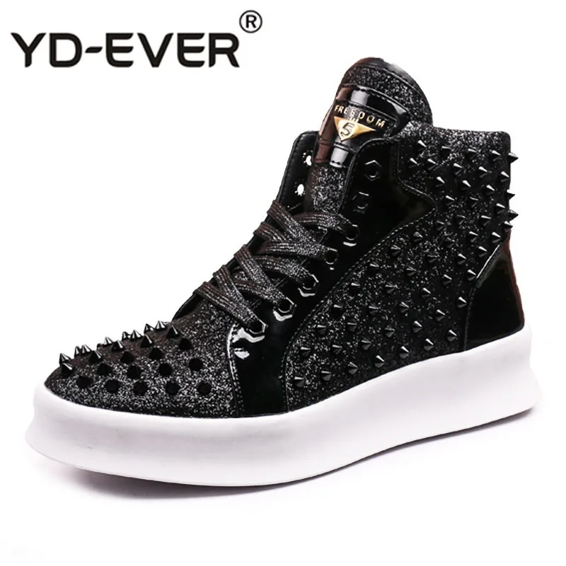 Elevator Rivet Stud Lace Up Skate Black Glitter Shoes Trainers Hip Hop Creepers Platform High Top Dandelion Sneakers Spike Men | Обувь
