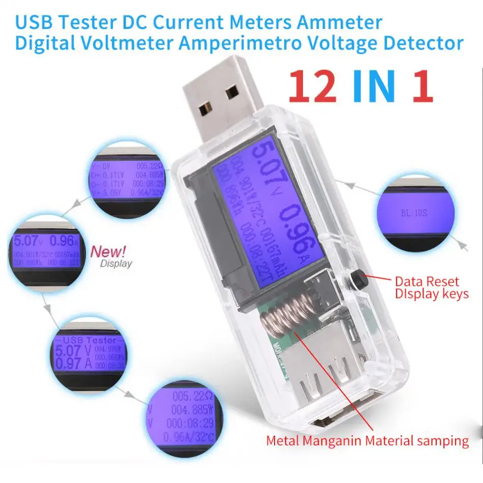 12 в 1 USB Тестер DC Цифровой вольтметр Amperimetro Ток Напряжение метр Amp вольтметр зарядное устройство индикатор