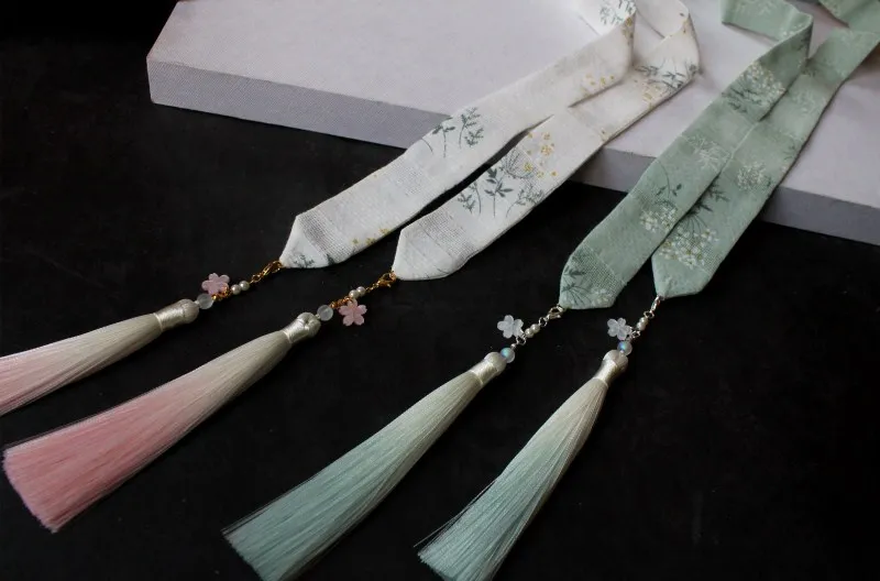 Носки с мелким цветочным принтом двухцветная Hanfu повязка для волос с кисточками в древнем стиле головной убор в стиле ханьфу, аксессуары для волос