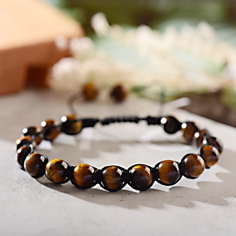 OIQUEI Braided Bracelet Men Handmade 8mm Classic Natural Tiger Eye Stone Charms Hommes Fashion Jewelry Pulsera Hombre | Украшения и