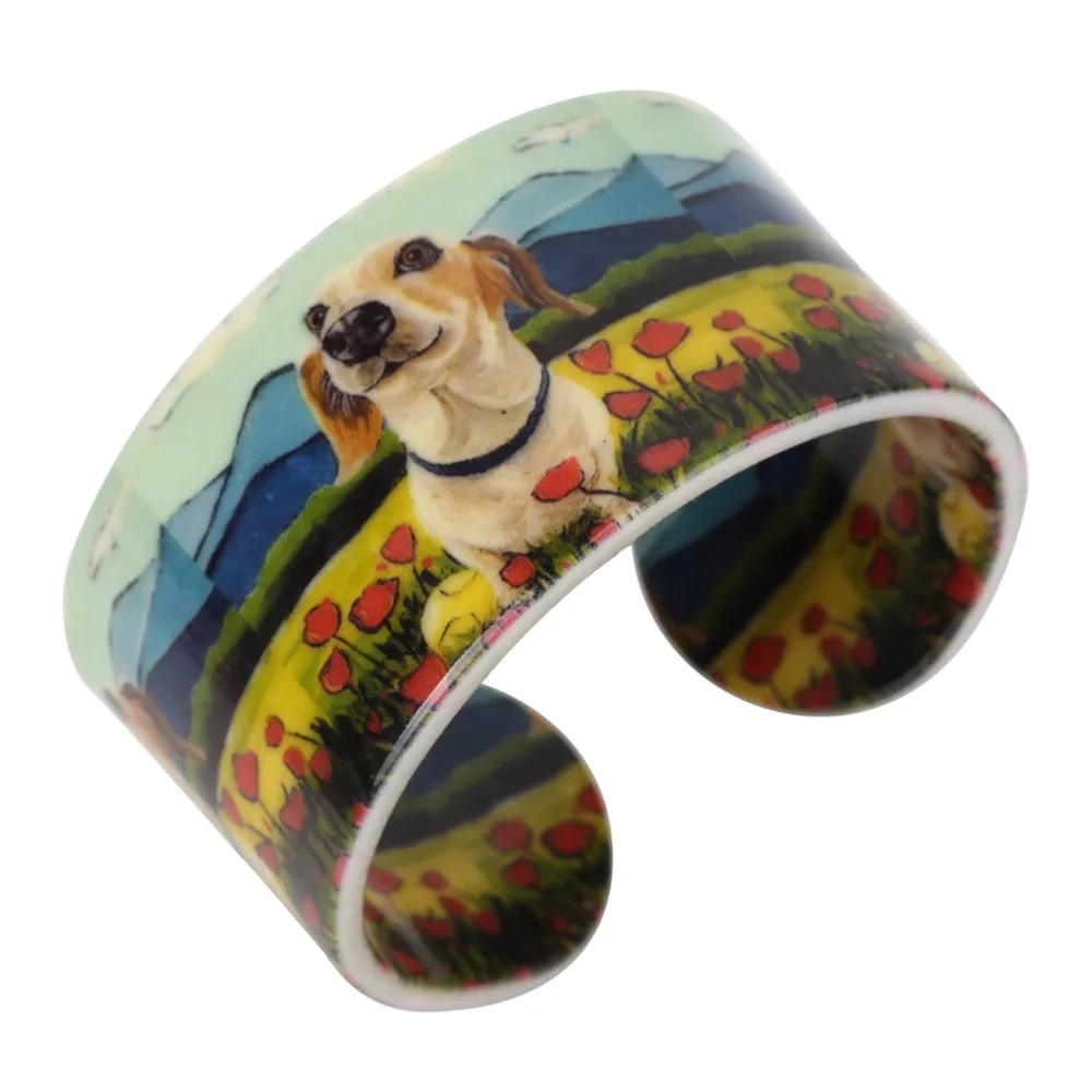 Bonsny акриловый браслет с красочным узором Собака Такса Новинка 2017 модные