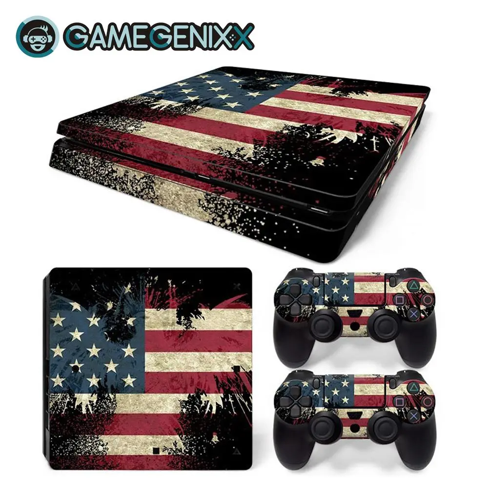 Защитная Наклейка на кожу GAMEGENIXX, полный комплект для PS4 Slim Console и 2 контроллера-американский флаг