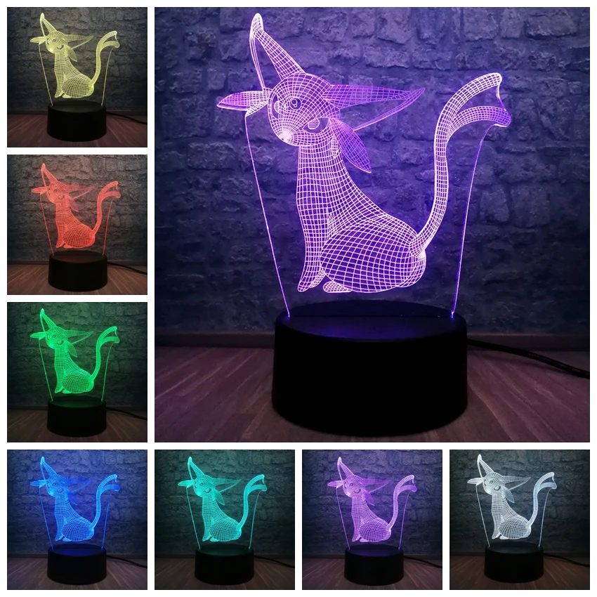 Мультяшная 3D Светодиодная лампа новинка милый покемон го RGB 7 цветов Kawaii Детский