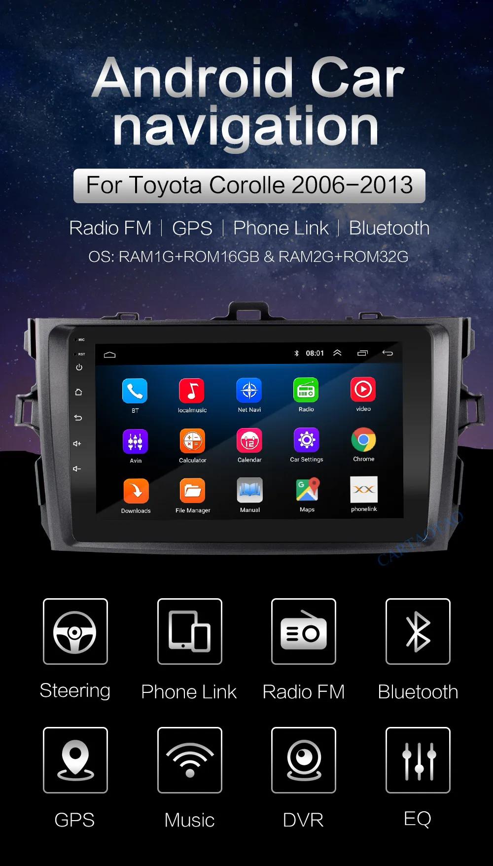 2 din Android 8.1OS для Toyota Corolla E140/150 2006-2013 автомобильный навигационный видео мультимедийный плеер Автомобильный Радио 2.5HD gps wifi плеер