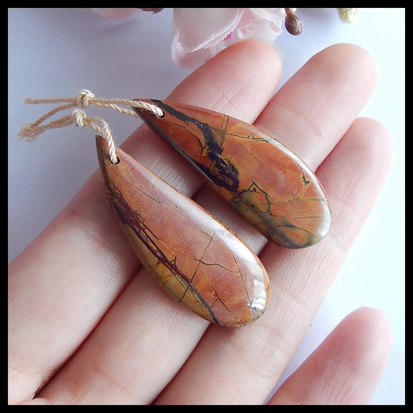 Natural Multi-Color Picasso Jasper womem fashion Earrings Bead Semiprecious stone earring 40x15x5mm 9.7g | Украшения и аксессуары