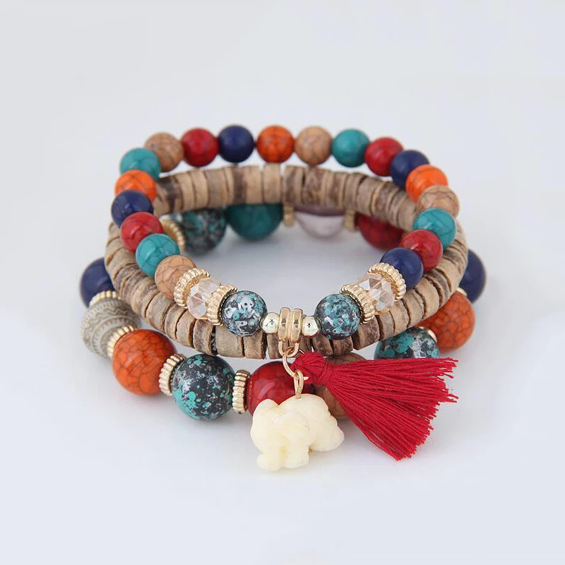 Boho Этническая Стиль микс из бисера браслет для женщин с кисточками Модные