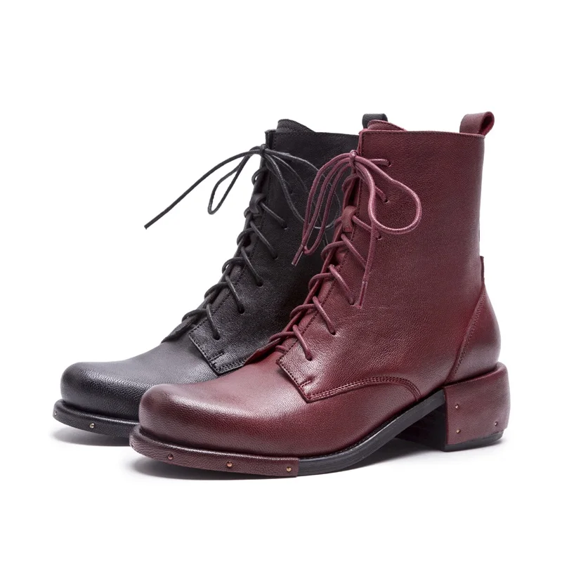 FACNDINLL high qulaity genuine leather women ankle boots shoes fashion autumn winter warm short lace up motorcycle | Обувь