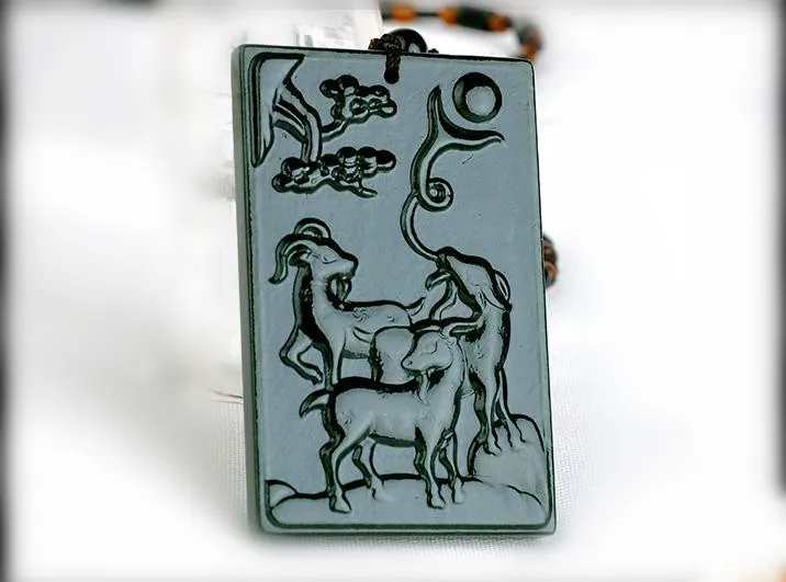 Натуральная HETIAN Каменная Резная подвеска с тремя рамами зодиакальная овечья