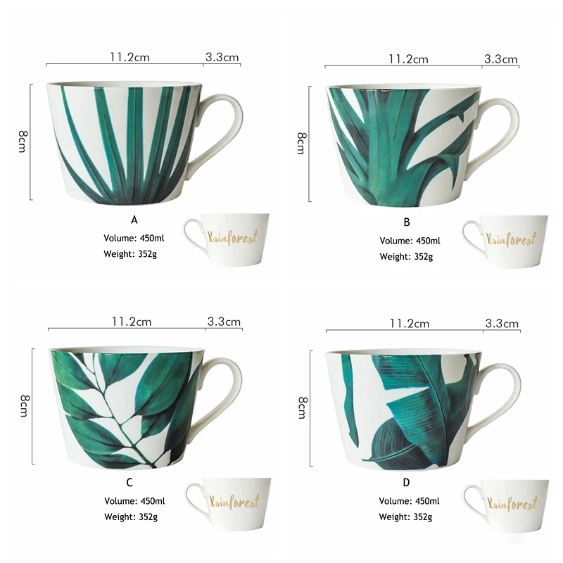 1 шт. кружка с зелеными листьями в европейском стиле керамическая для молока воды