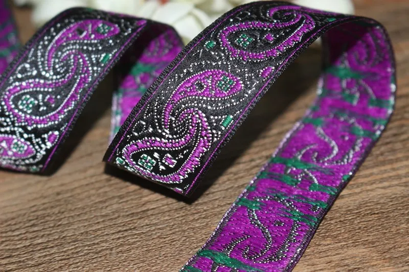 10 ярдов/Лот тканая жаккардовая лента 2 4 см черный фон фиолетовый рисунок пейсли |