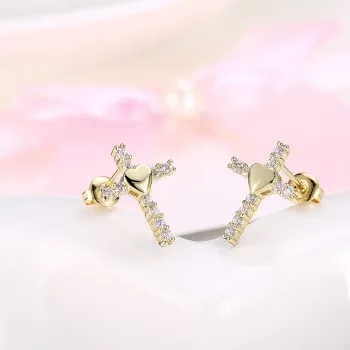 Модные золотые Цвет AAA кубического циркония Крест Серьги-гвоздики Интимные