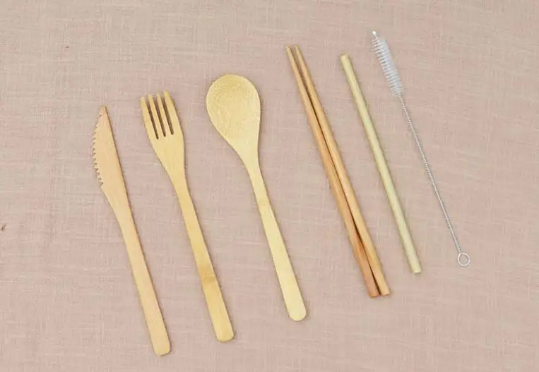 7 stks/set Bestek Set Draagbare Servies Bamboe Theelepel Vork Soep Mes eetstokjes outdoor reizen | Дом и сад