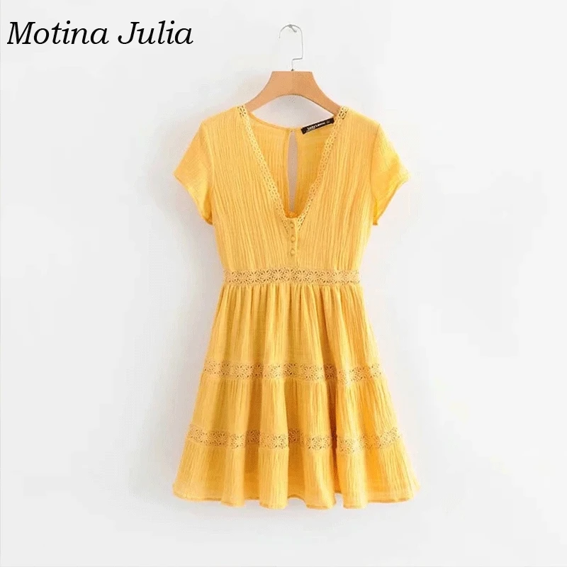 Motina Julia 2019 летнее кружевное платье в стиле пэчворк женские пляжные бохо Вязание