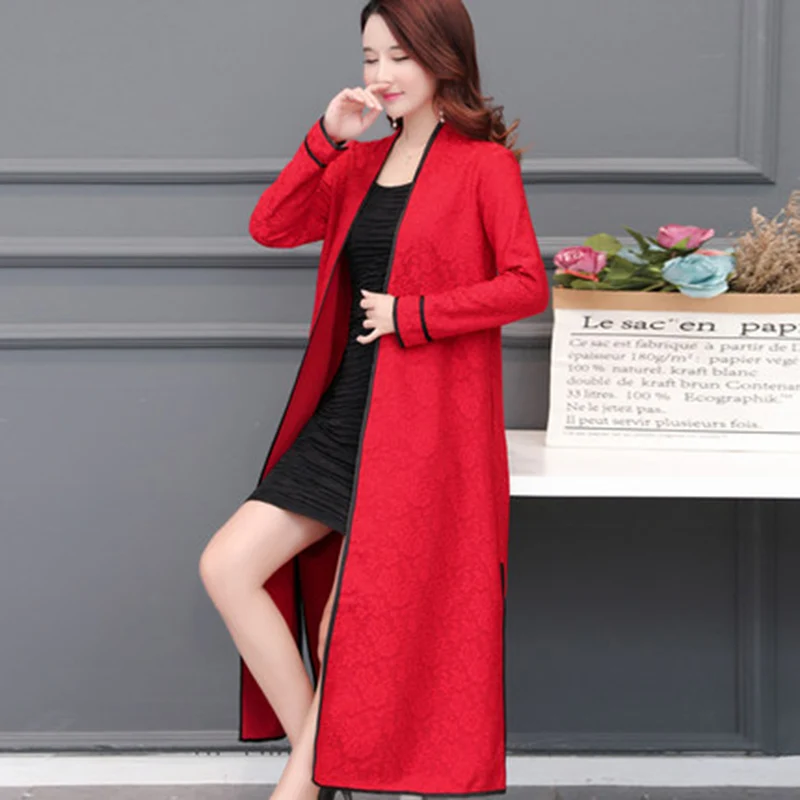 

Plus Size new 2019 Windbreaker For Women Lace Solid color Trench Coat Spring autumn Female Cardigan Cape Casual WindbreakerYF229