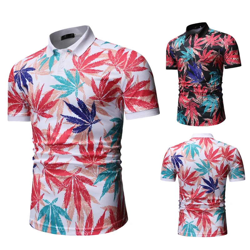 

New Men's Summer Printed Maple Design Polo Shirt Business Casual Polo Shirt