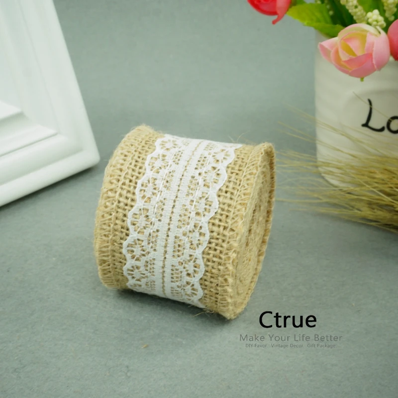 2 метра джутовые рулоны из гессианской ленты с кружевной лентой винтажные