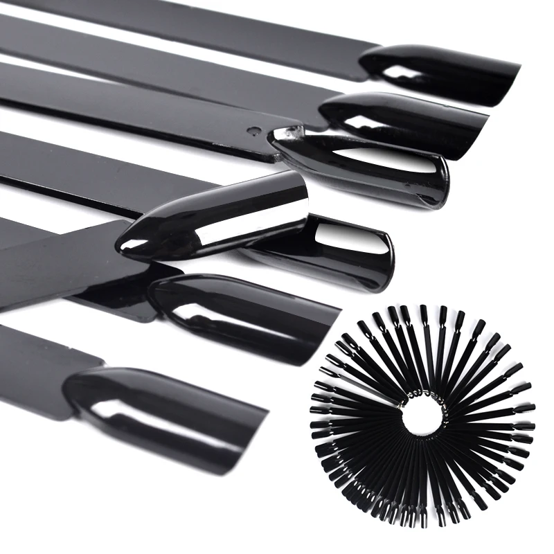 

50 Sticks New Pro Black False Nail Art Color Chart Stick Nails Polish Display Foldable Practice Fan Board Tools