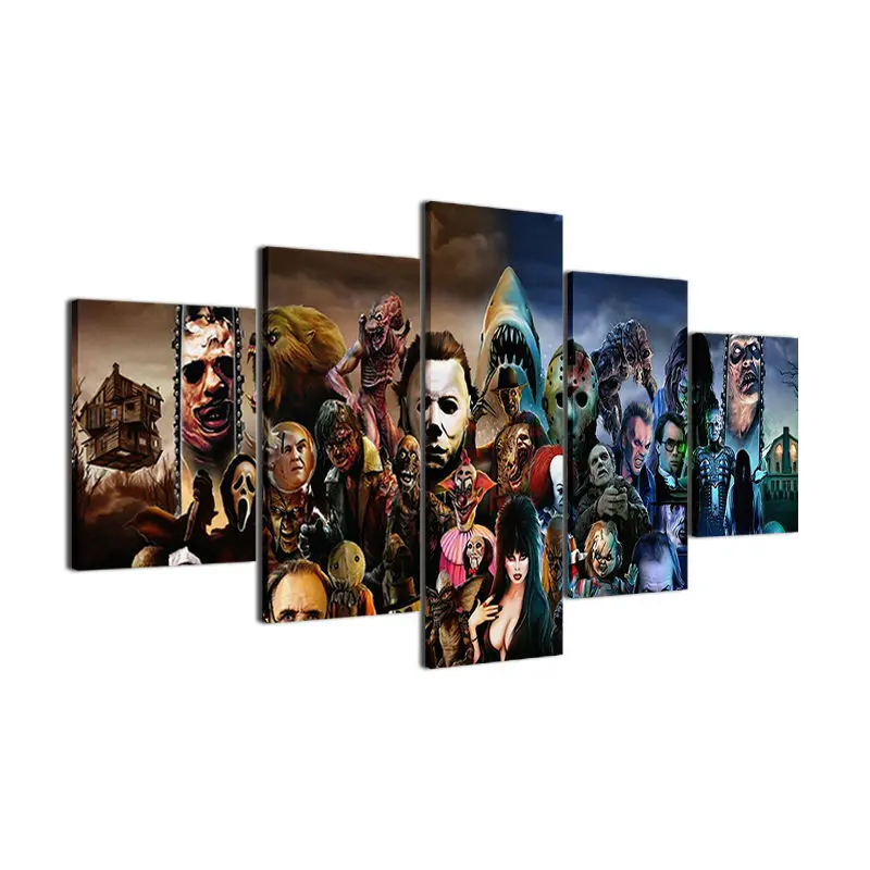 

5 Piece Canvas Painting Horror Movie Poster Wall Art Room Decor Prints Pictures