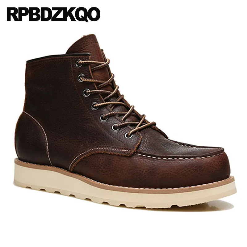 

Boots Genuine Leather Autumn Platform Booties Black Work High Sole Shoes Men Thick Soled Safety Outdoor Full Grain Top Runway