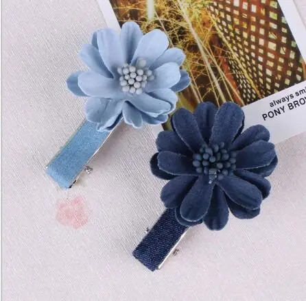 Женские джинсовые заколки для волос синие ручной работы с цветами тиара девочек