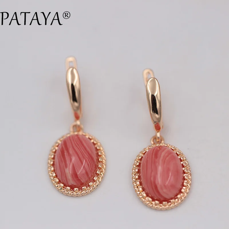 

PATAYA New High Quality Natural Stone Earrings Women Wedding Ethnic Jewelry 585 Rose Gold Color Original Design Dangle Earrings