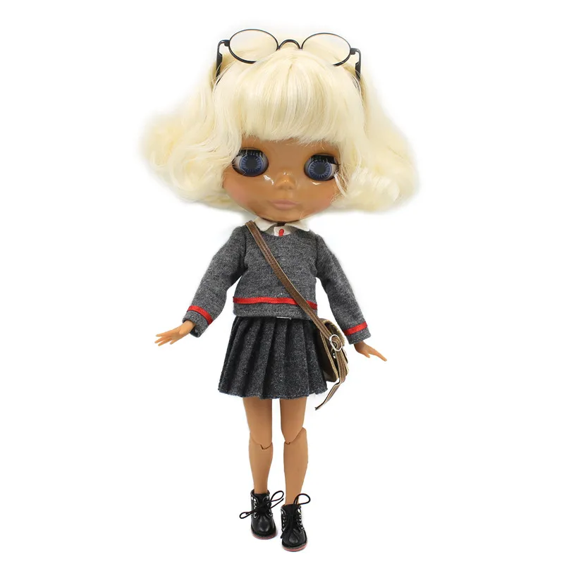 doll dress shoes Ледяной завод, светильник, золотые волосы, темная кожа, соединение тела, bjd, школьная форма, очки, рубашка, сумка, обувь, юбка, 1/6, игрушка, 30 см - Цвет: doll dress shoes