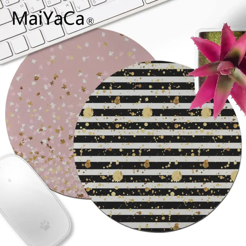 Маленький круглый коврик для мыши MaiYaCa с плавающими точками черный и золотой на