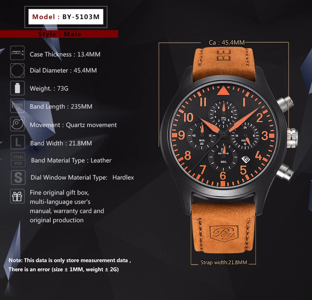 Relojes hombre 2019 BENYAR модные кожаные мужские часы на ремне xfcs Топ бренд класса люкс