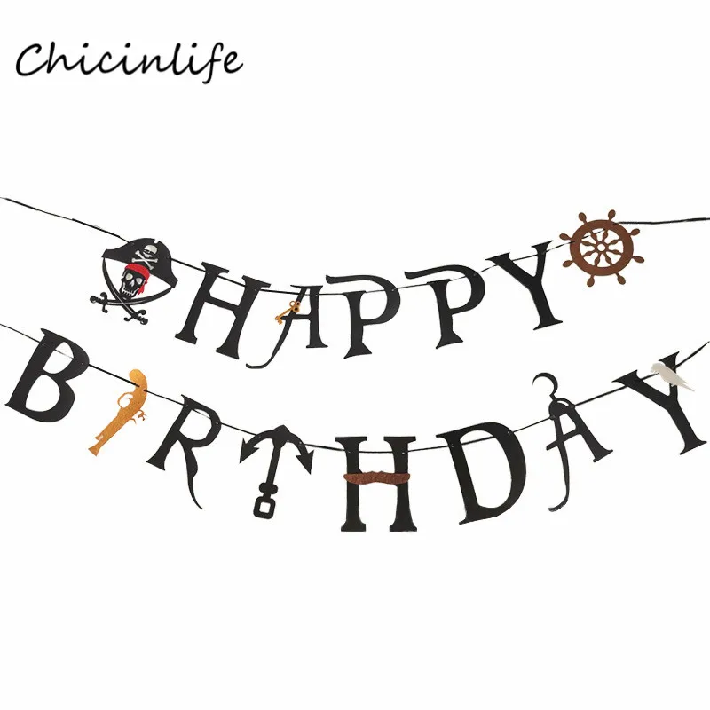 Chicinlife пират с днем рождения баннер череп день рождения гирлянда тарелки попкорн коробка Пиратская тематическая вечеринка на день рождения украшения