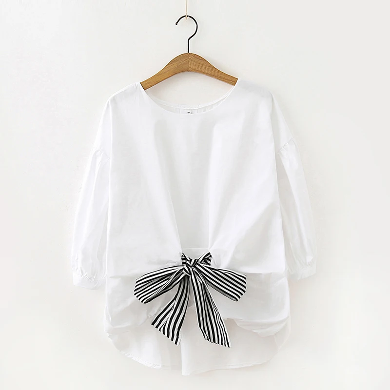 Женская свободная футболка с рукавом три четверти хлопковая Футболка круглым