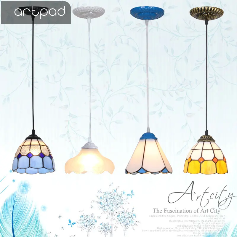 

Artpad Mediterranean Style Retro Mosaic Pendant Light Clear Stained Glass Sconces Coffee Shop Hotel Corridor LED Hanging Lamp