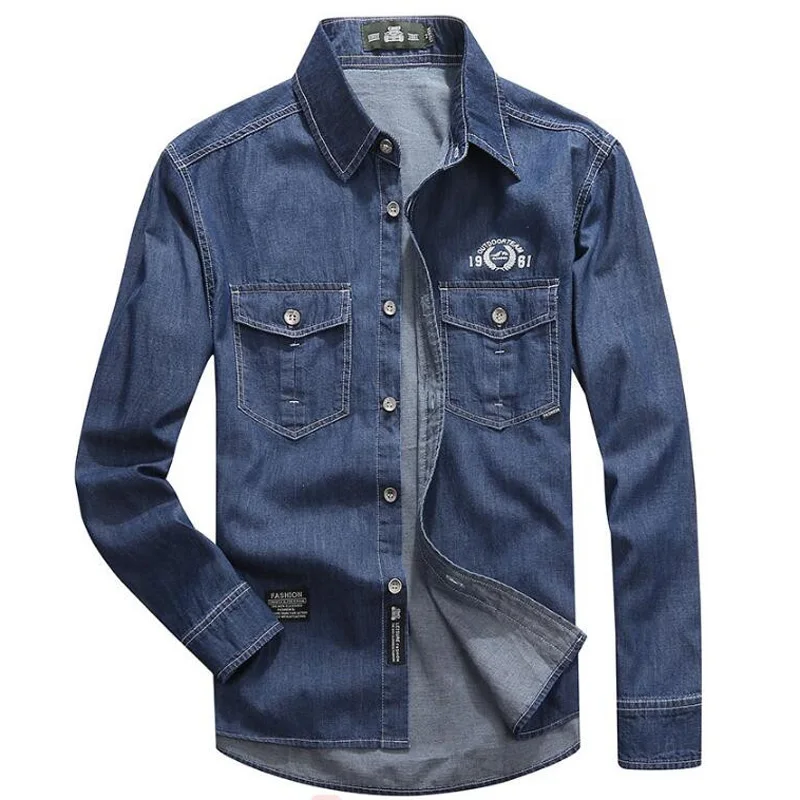 Clothing Denim Shirts Men Casual Shirt Long Sleeve Fashion Slim Camisa Jeans Men's 5XL | Мужская одежда