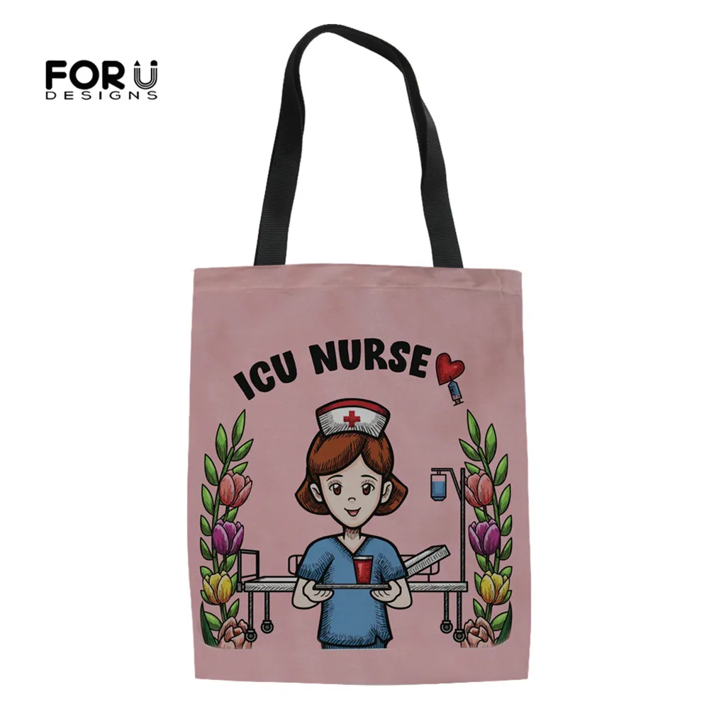 FORUDESIGNS/Женские повседневные холщовые льняные сумки-тоут ICU Nurse с мультяшным