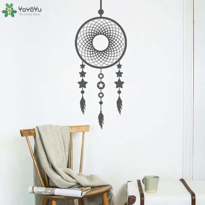 Стеновые наклейки YOYOYU Creative Stars Feather Dreamcatcher, этические аксессуары спальни, искусство муралов, постер декор CT673.