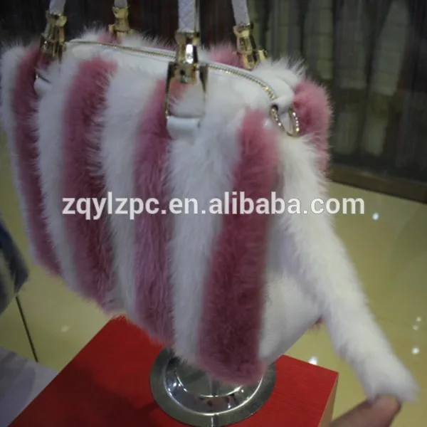 

2016 New fashion Mink fur handbag pink and white real fur lady shoulder bags