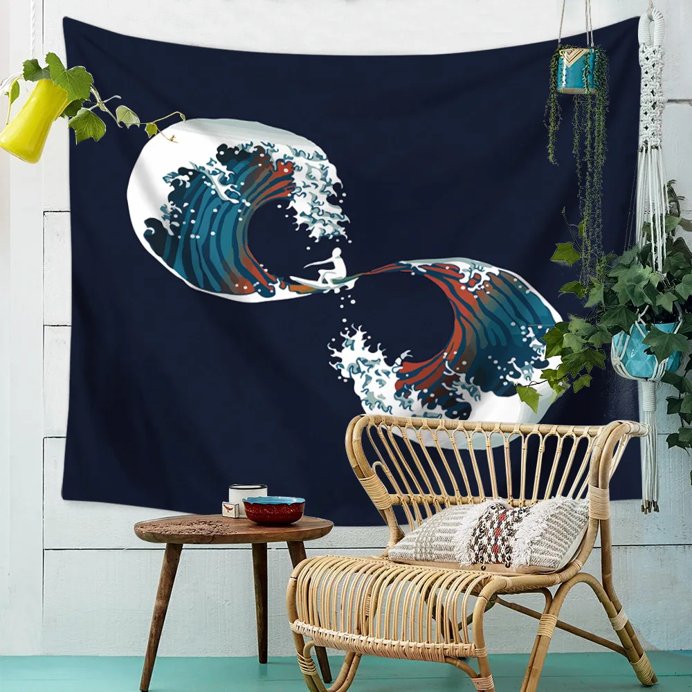 Морская большая волна и солнце синяя настенная живопись с океаном настенные