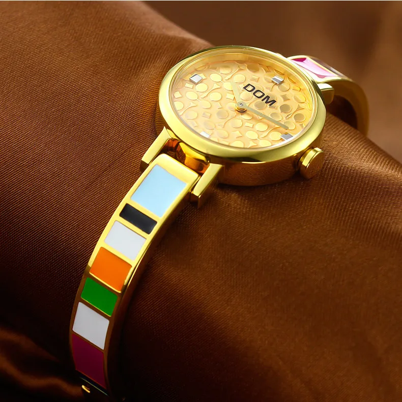 DOM женщины девушка повседневная мода элегантный золотой кварцевые часы дамы