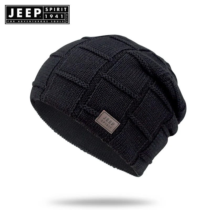 Бренд JEEP SPIRIT, шапка бини для мужчин и женщин, осенне-зимняя вязаная теплая шапка унисекс, женская шапка gorro invierno hombre - Цвет: Черный