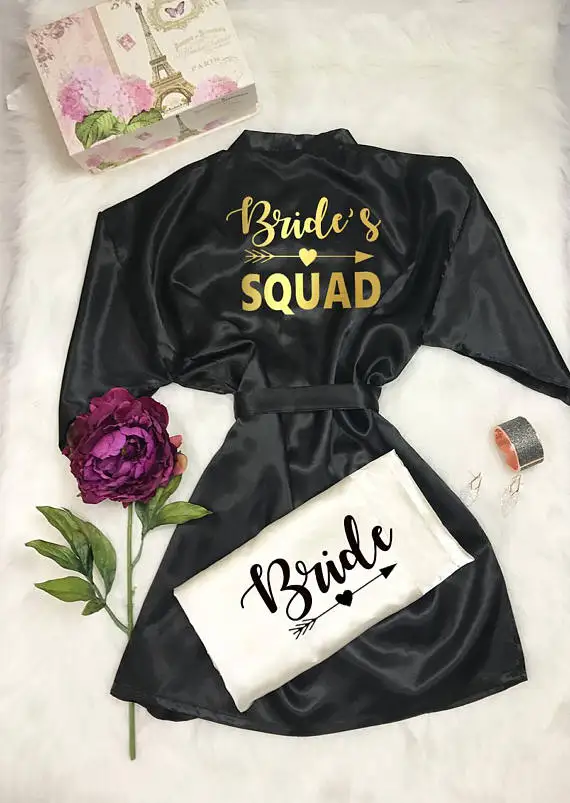 

customize gold bride squad wedding Bridesmaid satin pajamas robes maid of honor dressing gown kimonos gowns party favors