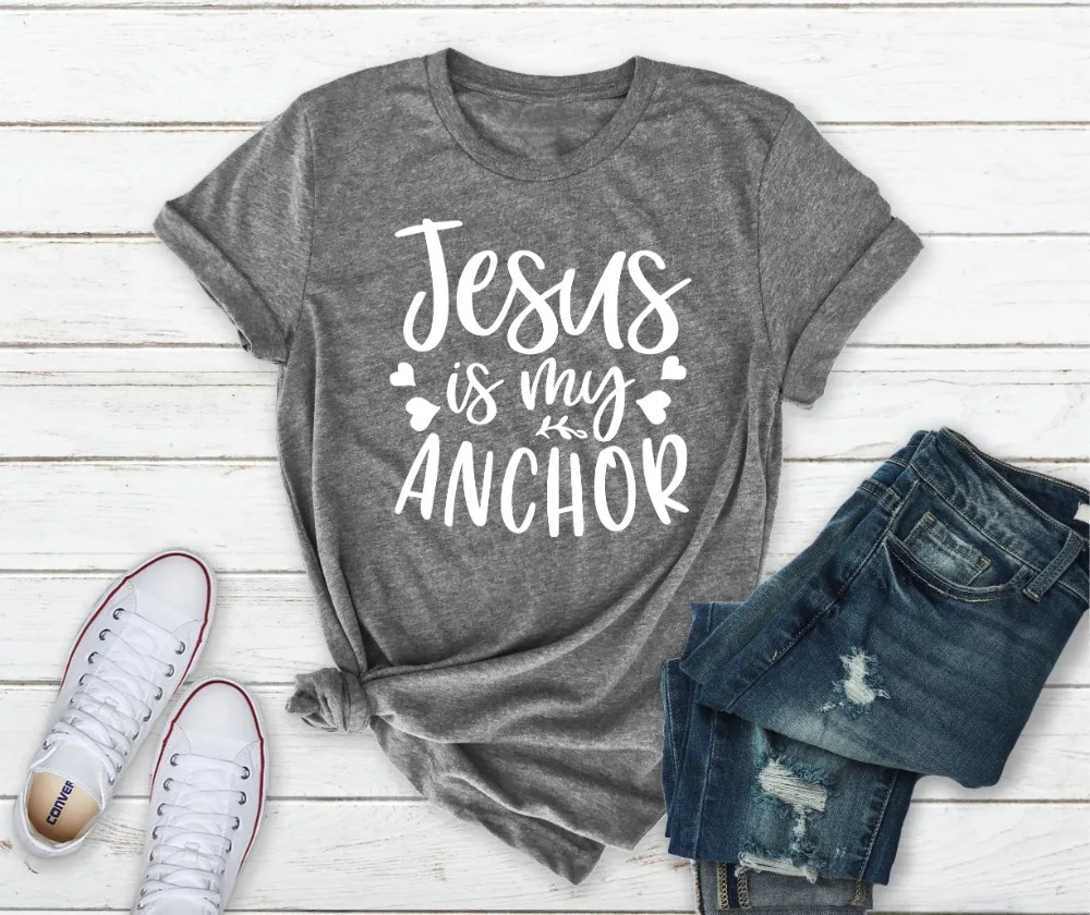 

Jesus is my Anchor T shirt Jesus church Shirt Sunday slogan women fashion grunge tumblr cotton casual pastel aesthetic tee top