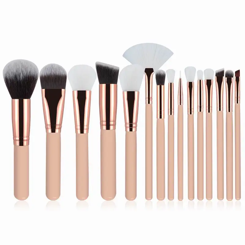 15pc pink no bag 15 шт. набор кистей для макияжа розовый/коричневый порошок основа для макияжа Тени для век бровей губ кисти косметические инструменты для макияжа Набор с кожаной сумкой - Handle Color: 15pc pink no bag