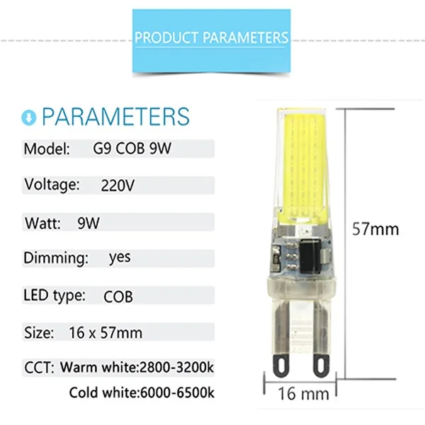G9 2505 AC220V 10 шт./лот светодиодный G4 лампочка COB AC/DC 12 В 220 в 12 В затемнение 6 Вт 9 Вт COB SMD СВЕТОДИОДНЫЙ светильник заменить галогенный прожектор люстра - Испускаемый цвет: G9 2505 AC220V