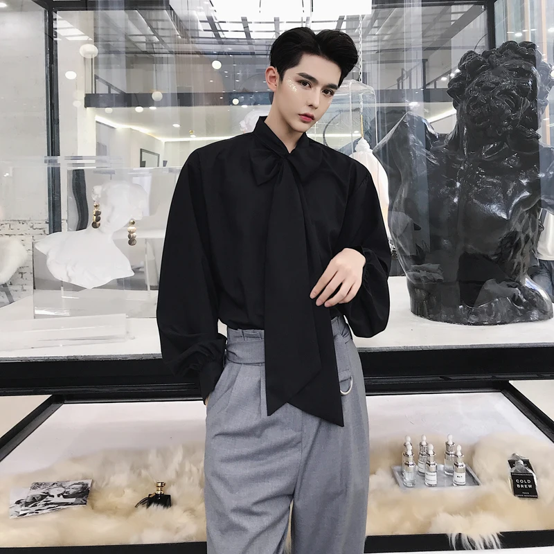 NEW men's clothing Fashion early autumn long bow tie Lantern Sleeve loose sleeved shirt costumes | Мужская одежда